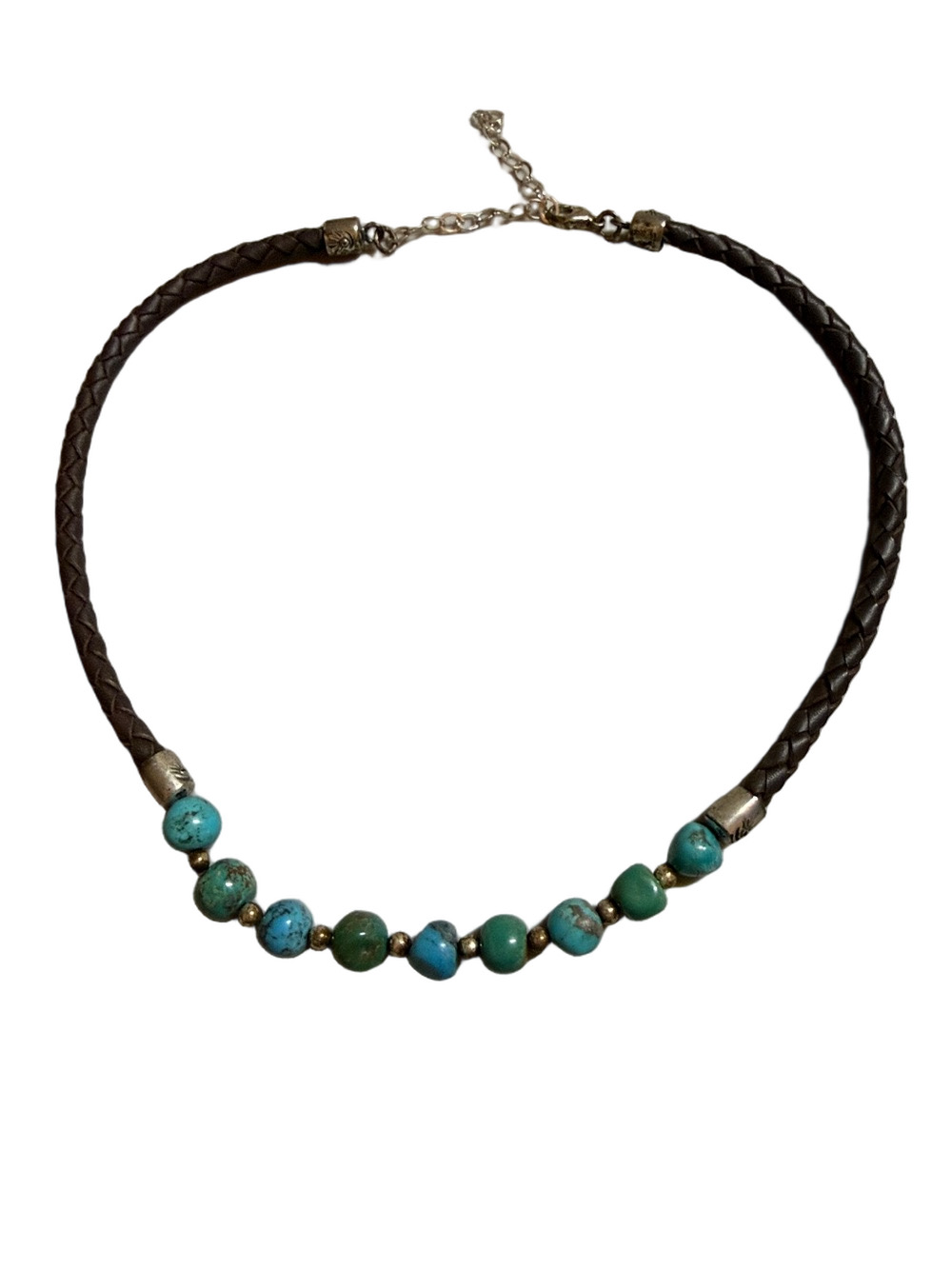 Dakota West Shube Turquoise Bead Brown Leather 15-1/2 inch Choker Necklace